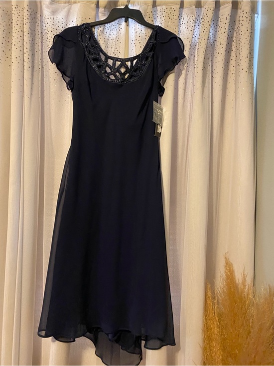S.L. Fashions Dresses & Skirts - S.L. FASHIONS NWT SIZE 14 BLUE BEADED NECK, V-BACK COCKTAIL DRESS